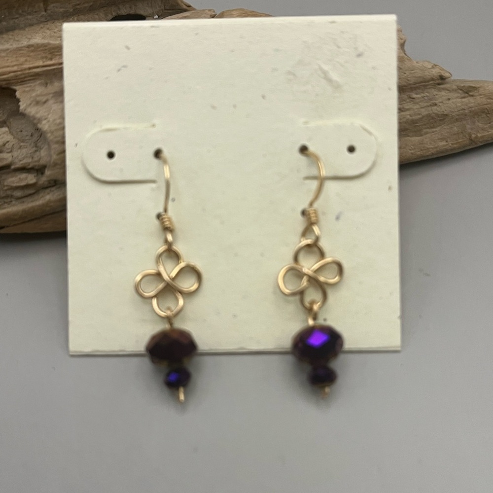 Elegant 14k Gold Filled and Purple Crystal Dangle Earrings